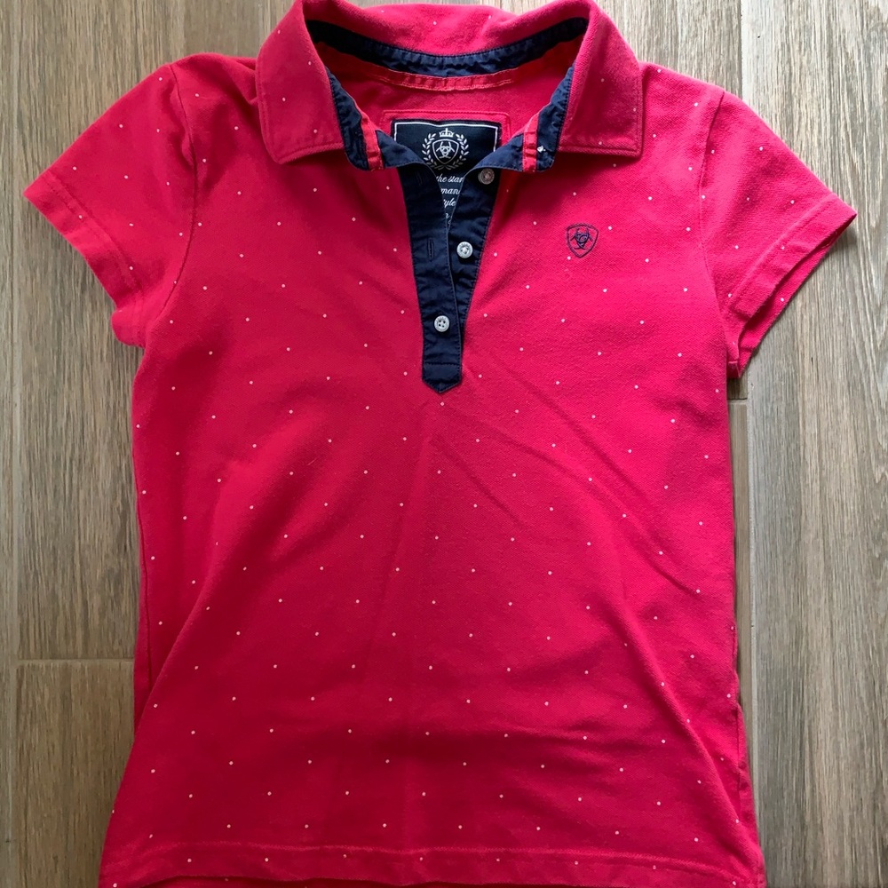 Ariat pink dot girls riding polo shirt sz12 L